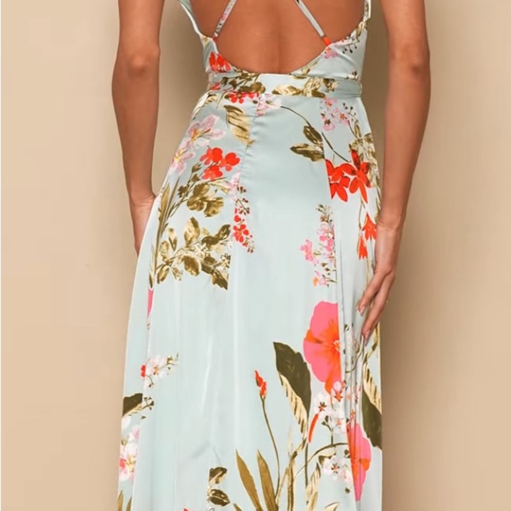 Still the One Sage Green Floral Print Satin Maxi Dress